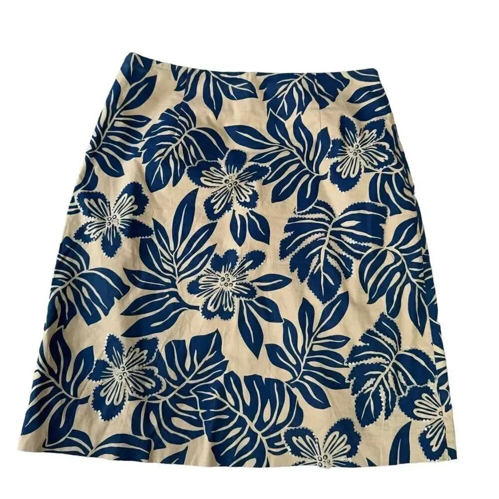 Talbots tropical print sequined skirt cotton stretch size 6